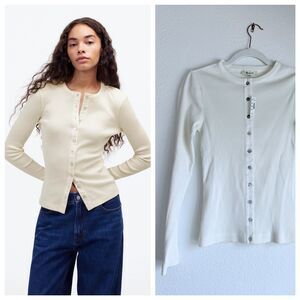 NWT Madewell Garment-Dyed Ribbed Cardigan Tee in Vintage Ivory Size XS